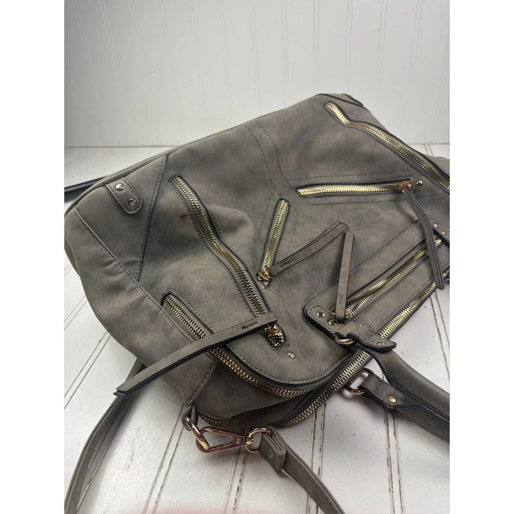 Vintage Y2K Gray Multi Zip Studded Satchel Shoulder Bag Crossbody